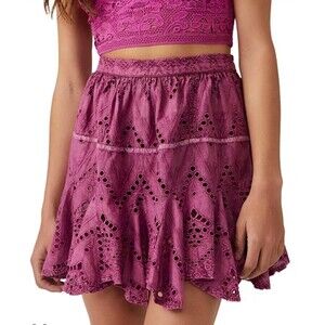 Free People Women Serenity Eyelet Mini City Skort in Pink Rose Size L Large